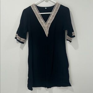 Elegant Black V-Neck Lace Trim Dress